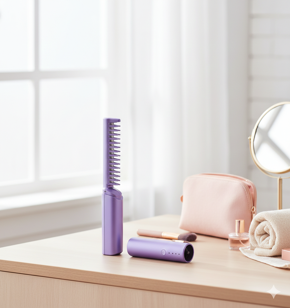 Meneflix Portable Mini Hair Straightener Cordless Rechargeable Mini Adjustable Hair Straightener Hot Comb